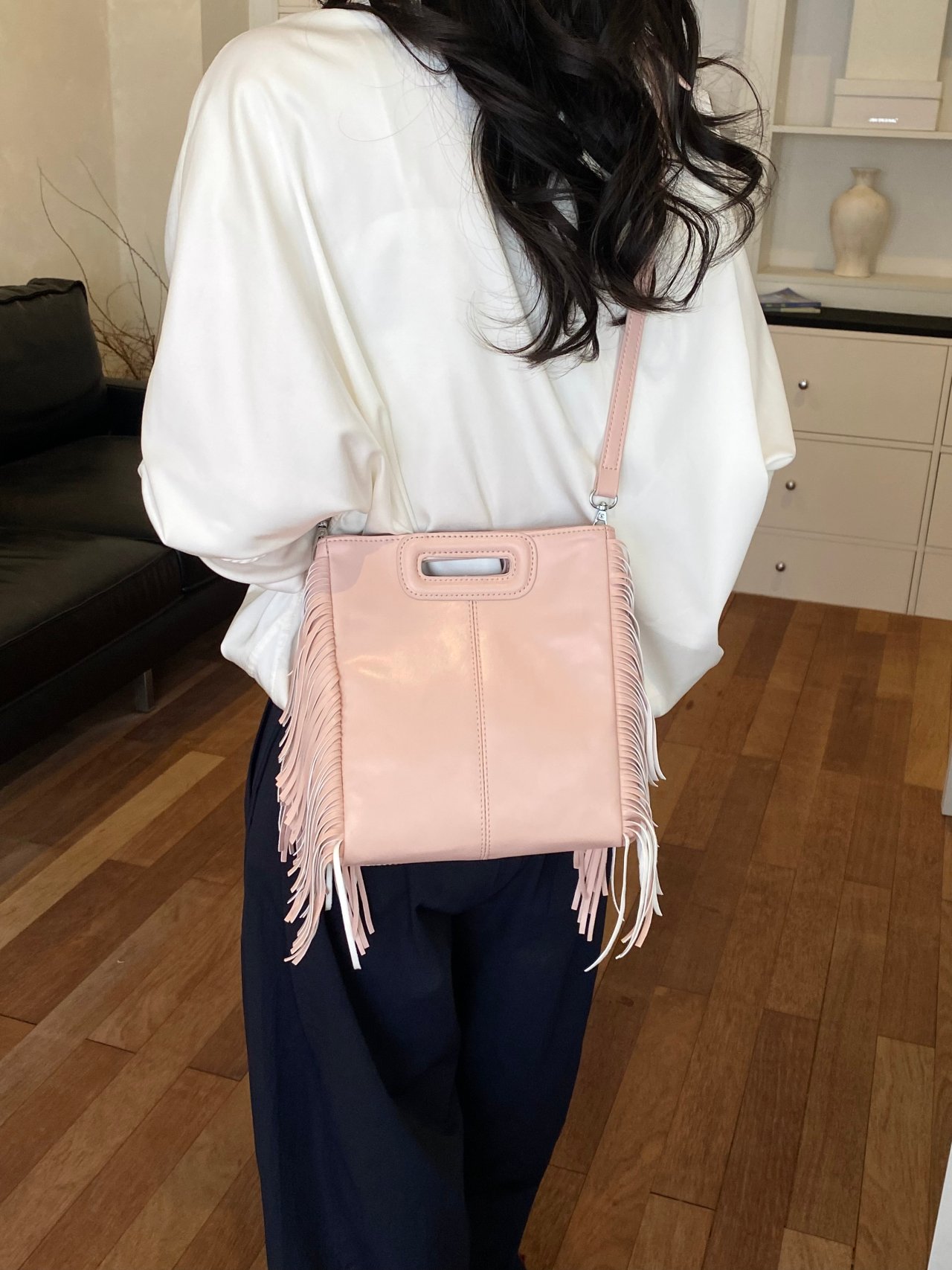 Peach Fringed Crossbody Bag