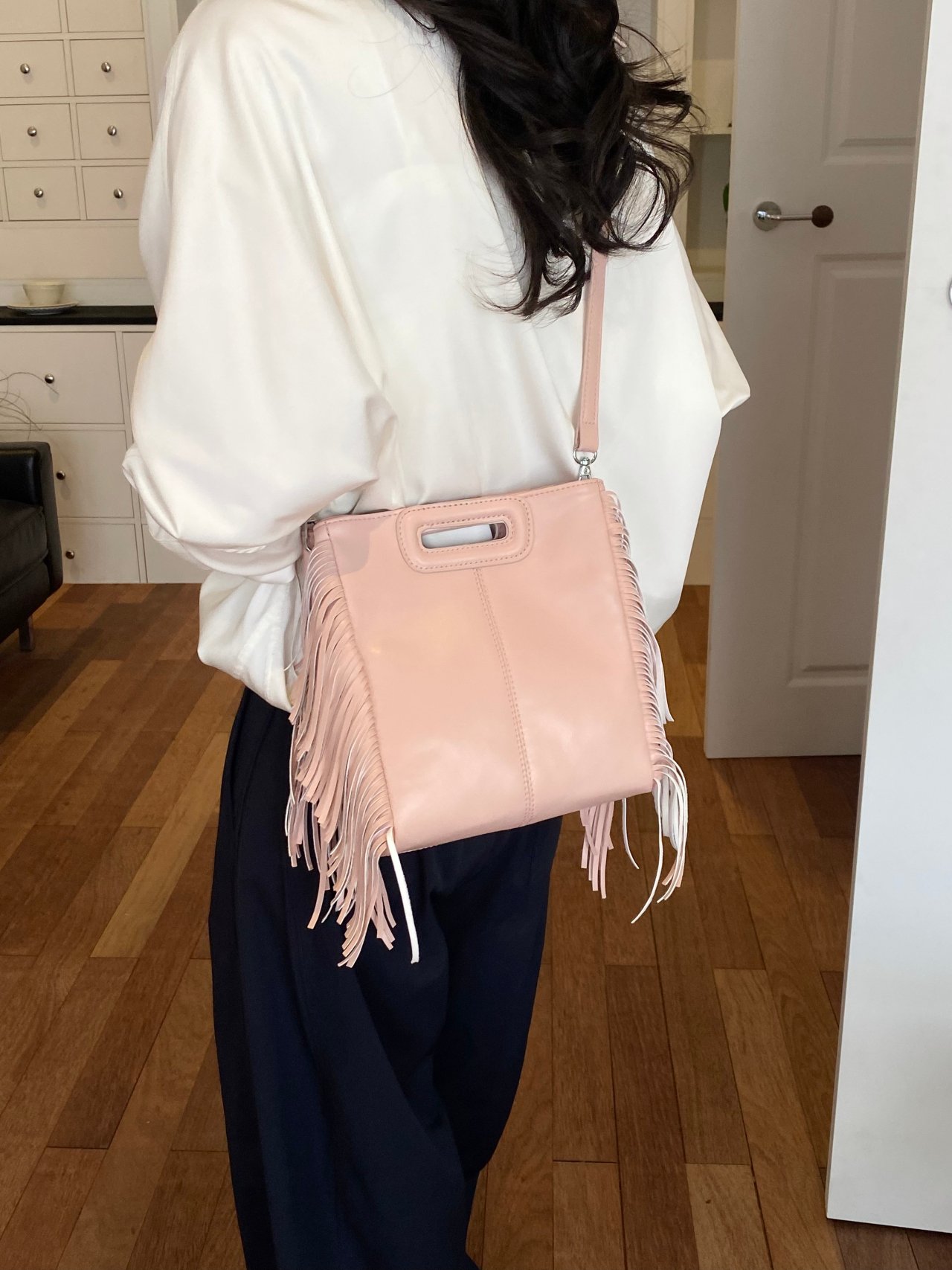 Peach Fringed Crossbody Bag