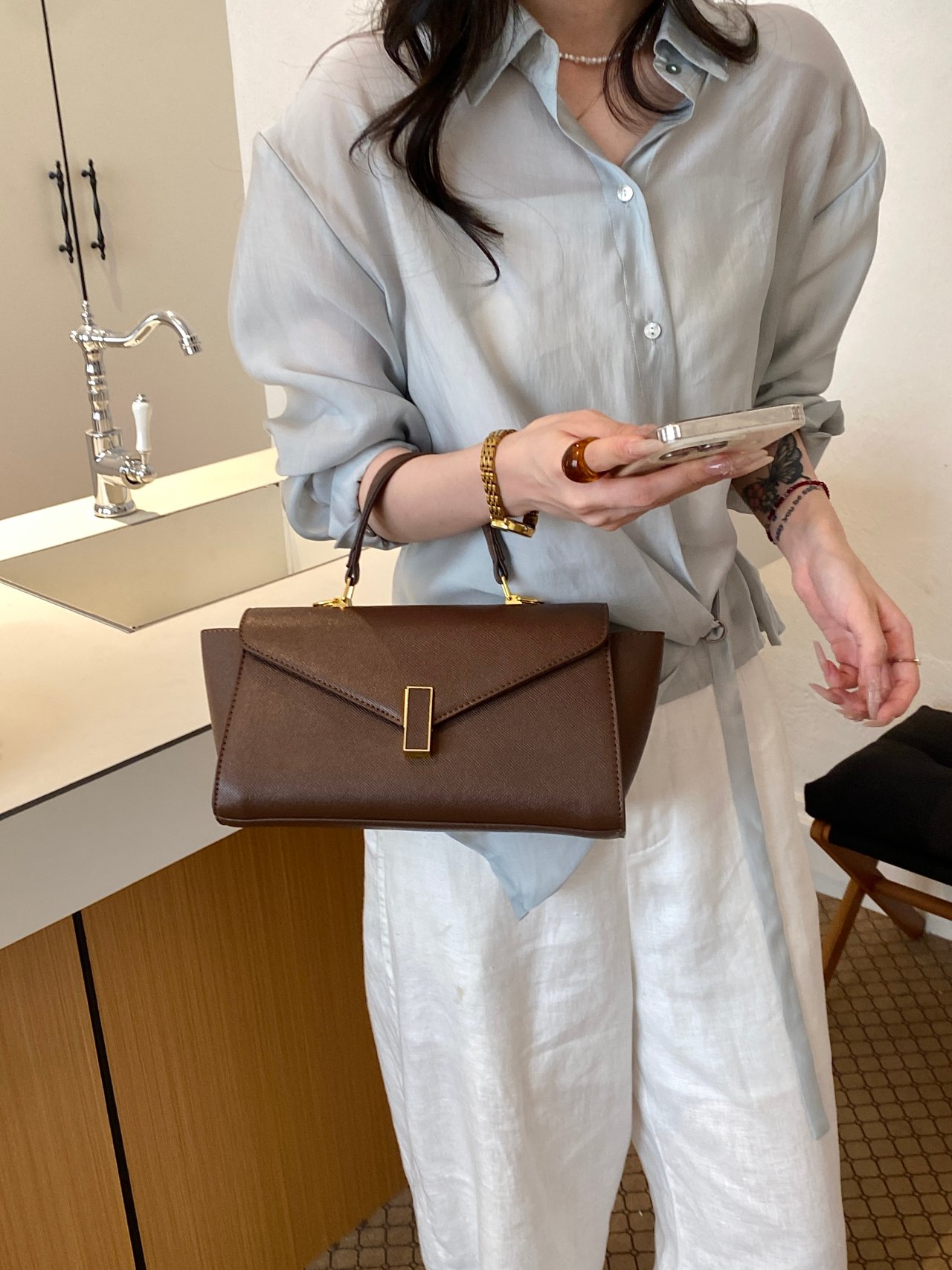 Brown Top-Handle Handbag
