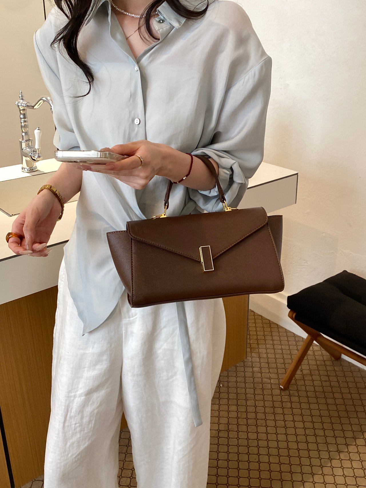Brown Top-Handle Handbag