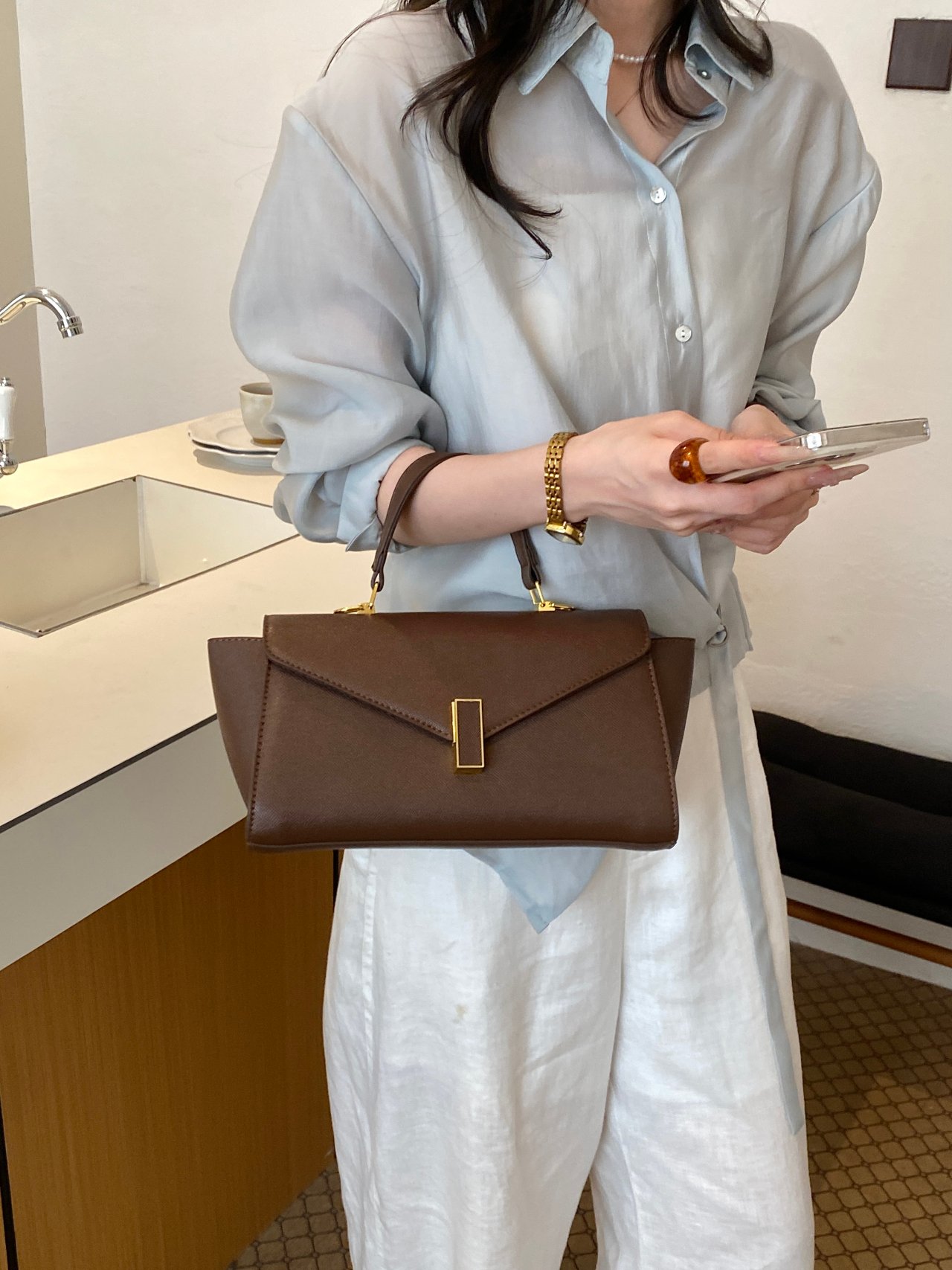 Brown Top-Handle Handbag