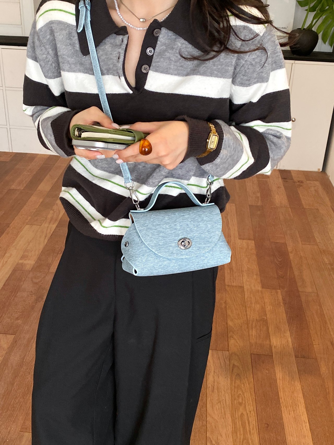 Light Blue Denim Crossbody Bag