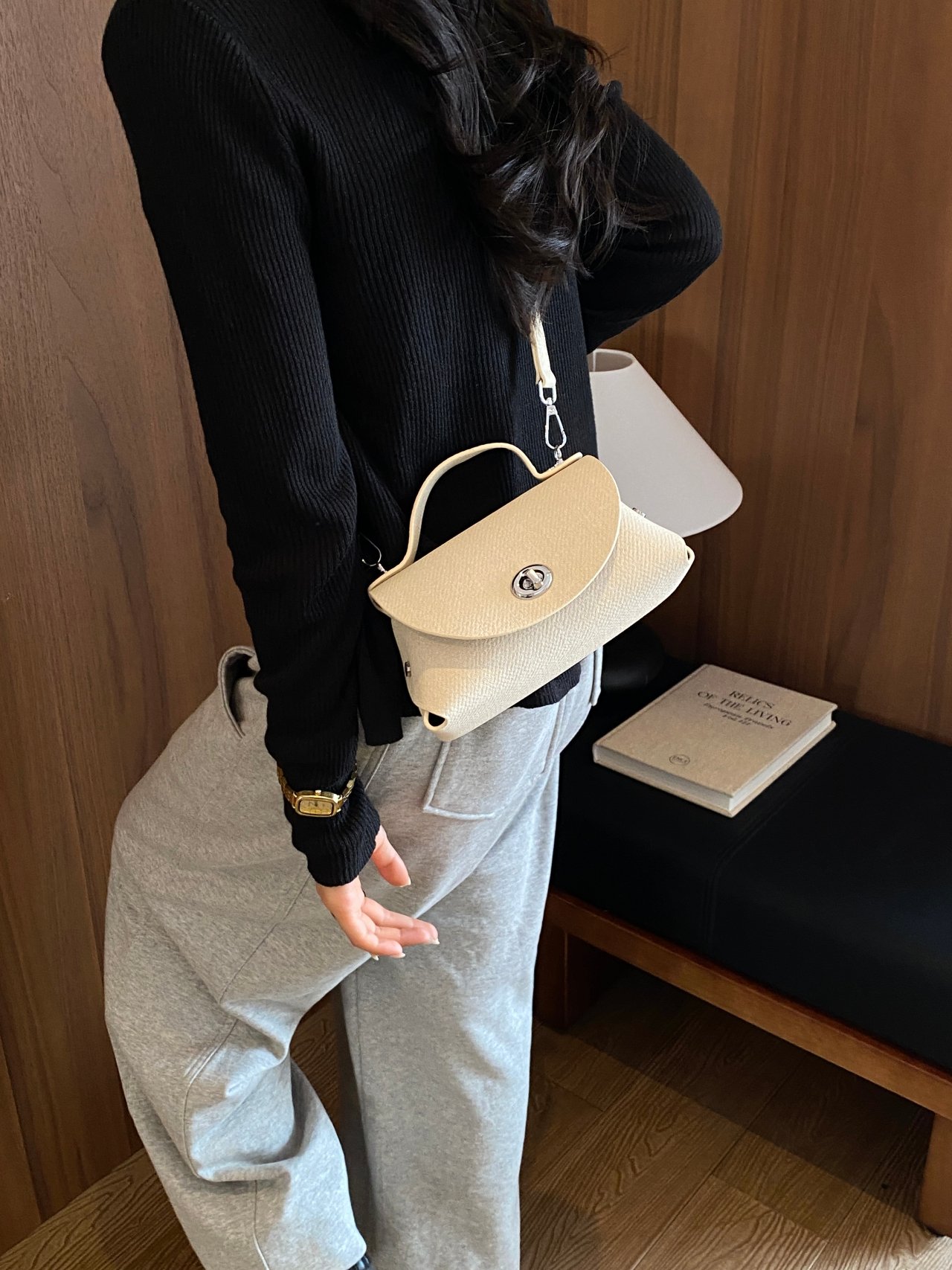 Beige Plain Crossbody Bag