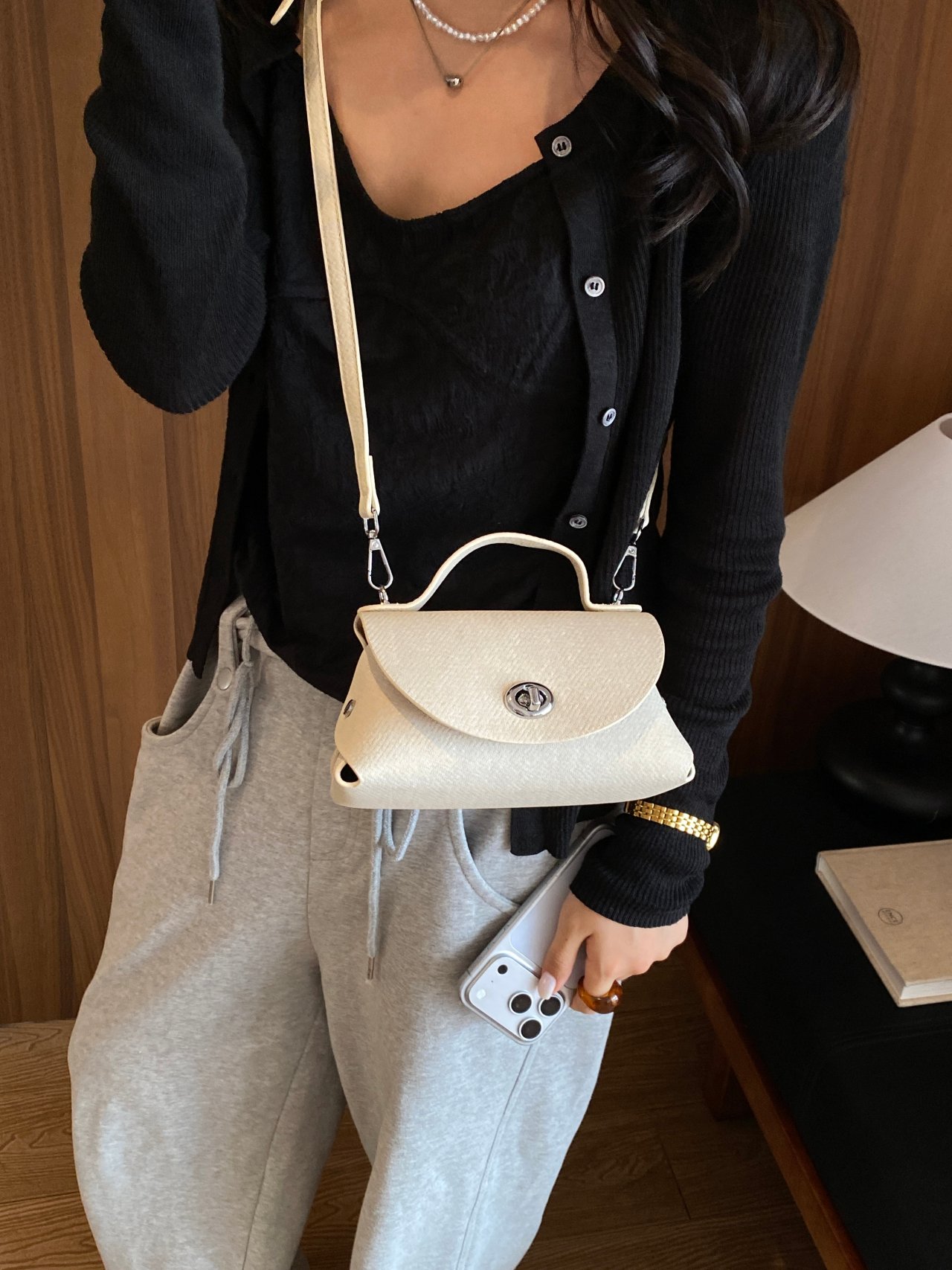 Beige Plain Crossbody Bag