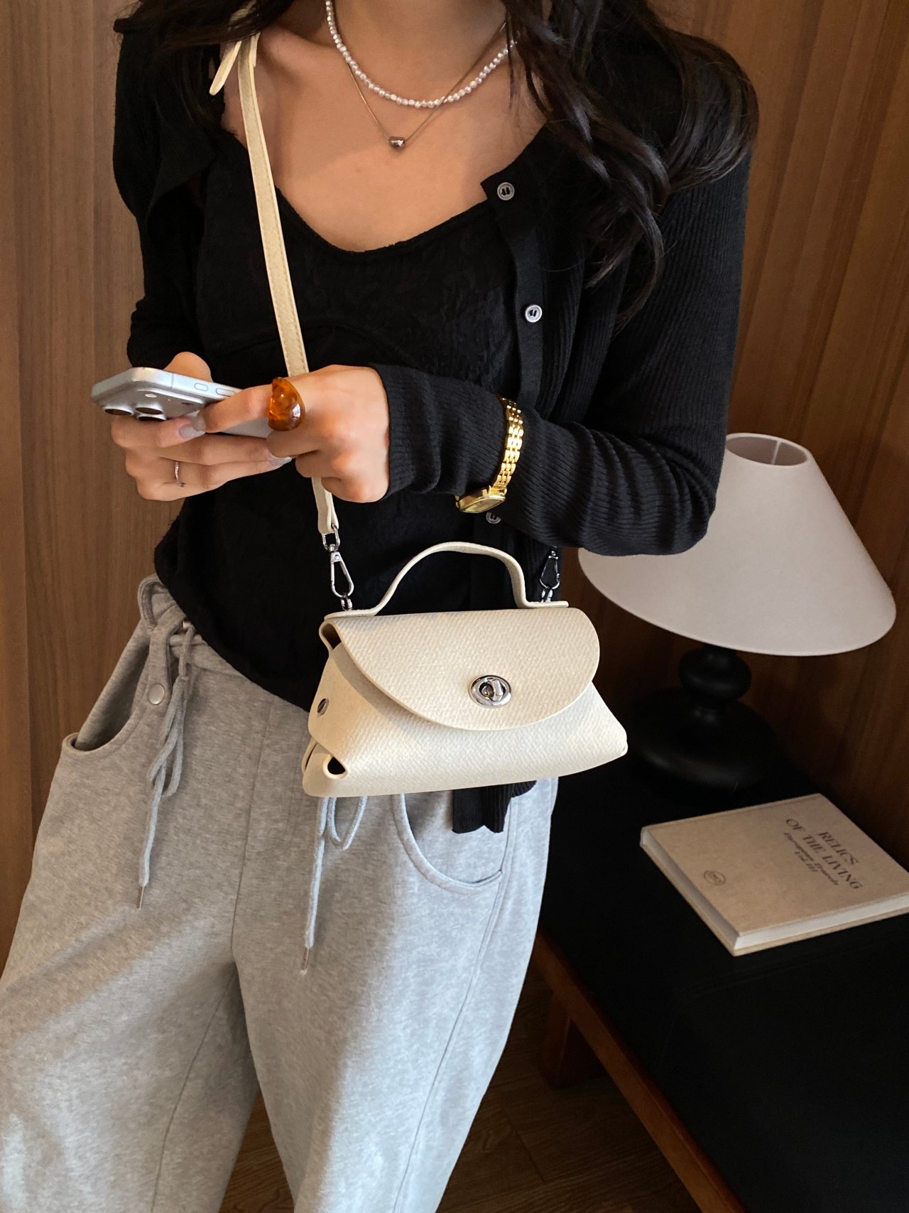 Beige Plain Crossbody Bag