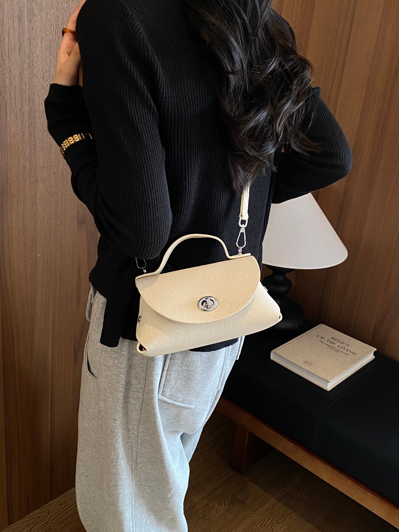 Beige Plain Crossbody Bag