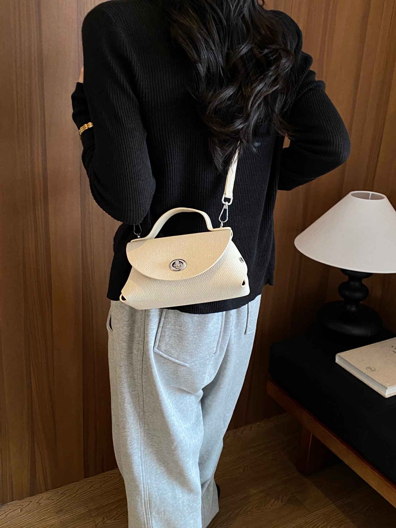 Beige Plain Crossbody Bag