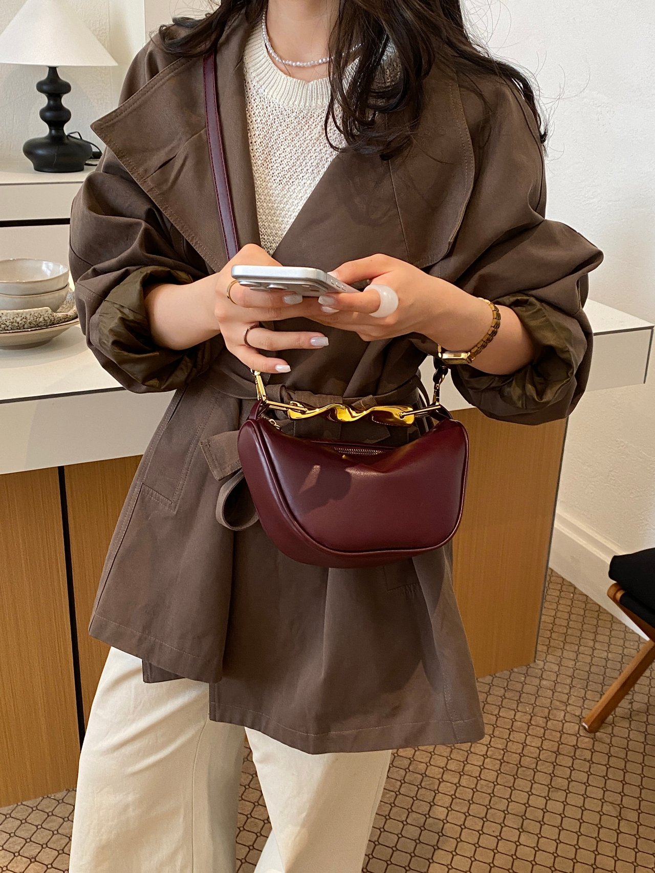 Burgundy Crescent Crossbody Bag