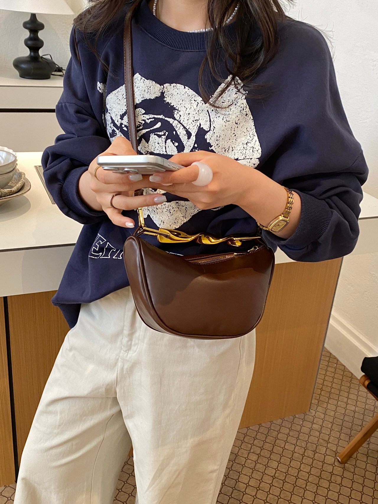 Coffee Brown Crossbody Bag