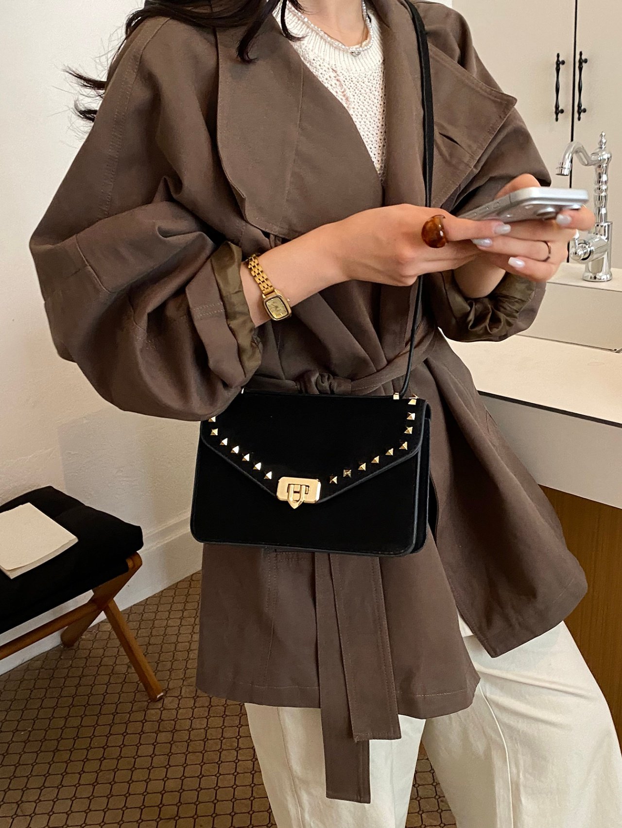 Black Studded Crossbody Bag