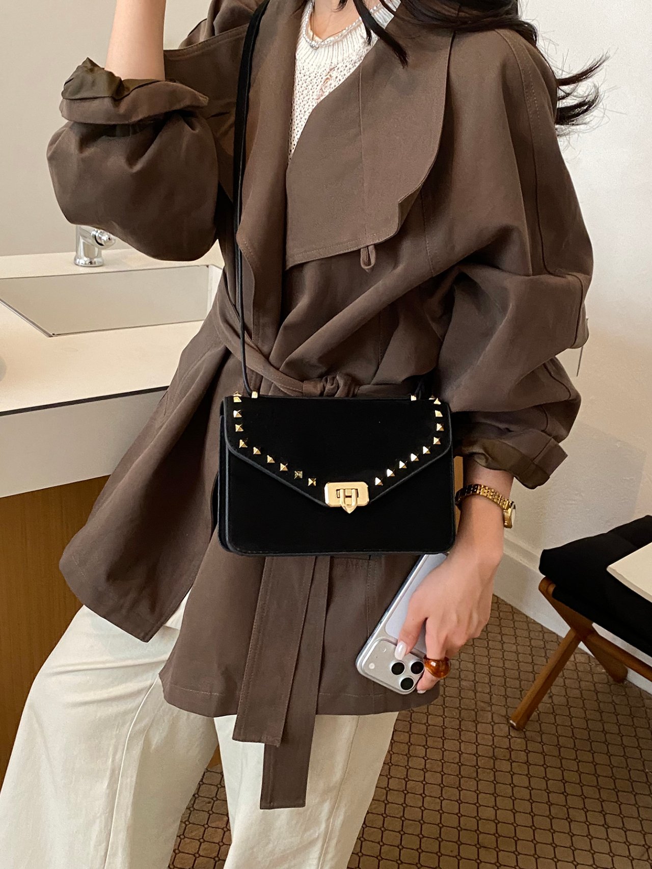 Black Studded Crossbody Bag