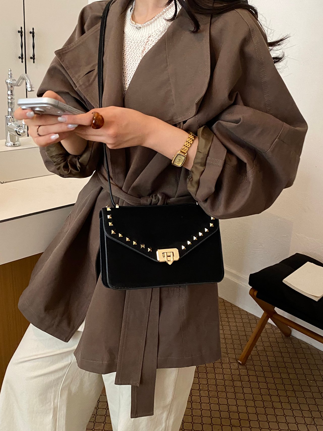 Black Studded Crossbody Bag