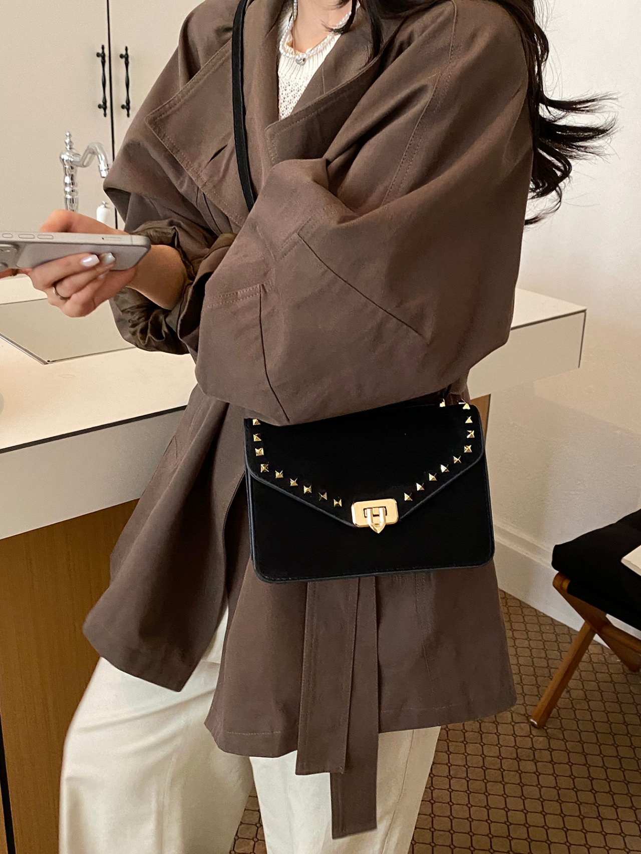 Black Studded Crossbody Bag