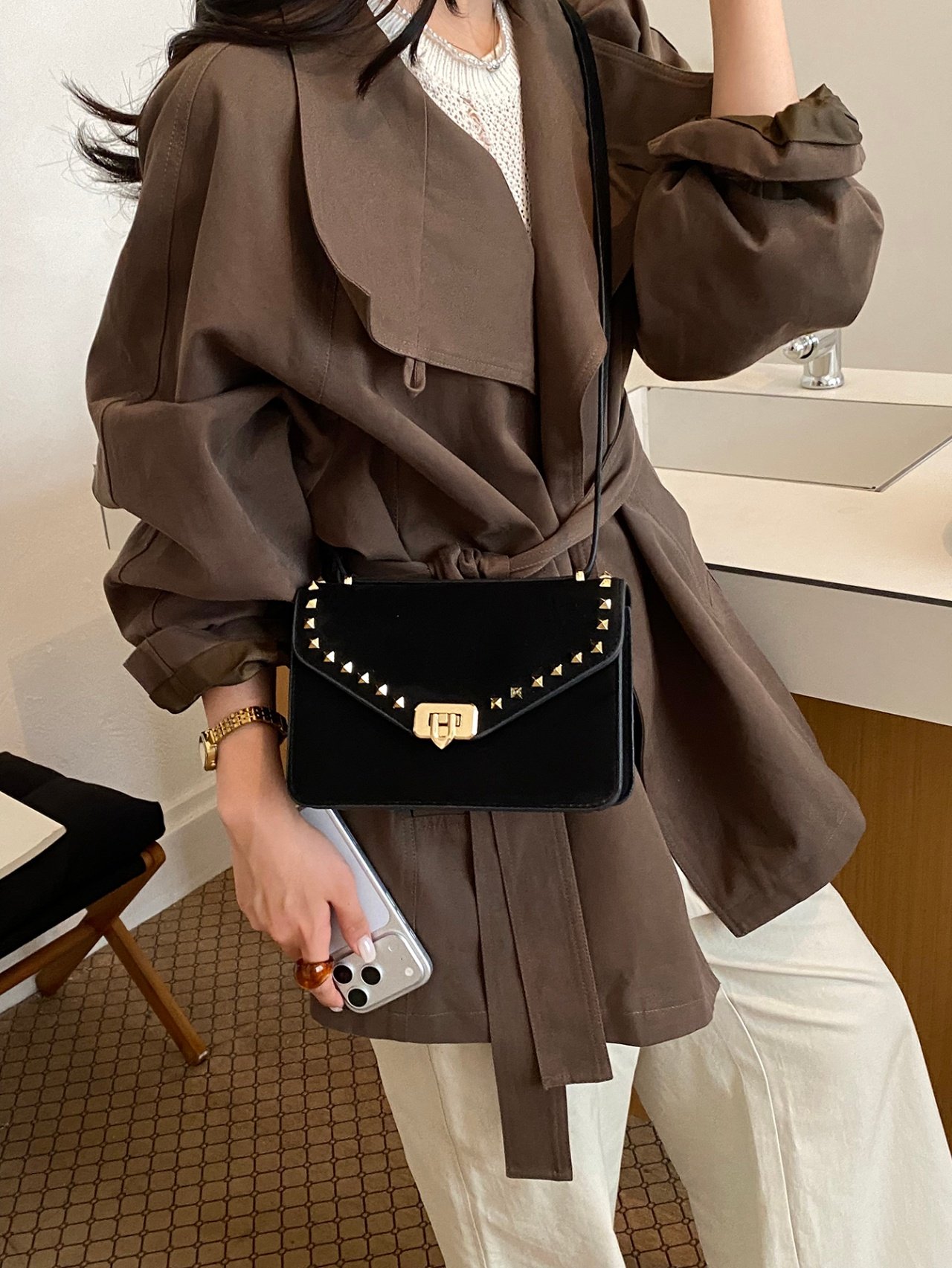 Black Studded Crossbody Bag
