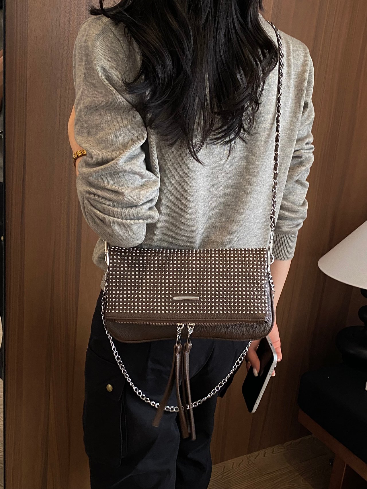 Brown Studded Crossbody Bag