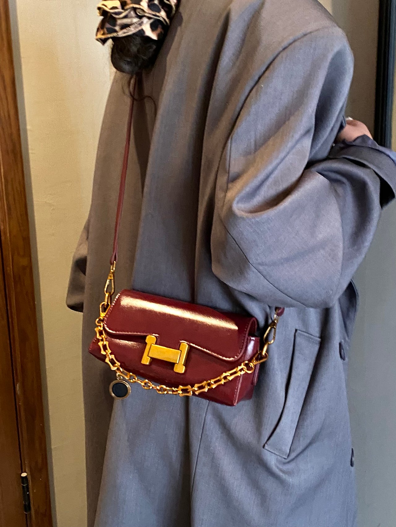 Burgundy Crossbody Bag with Gold Hardware
