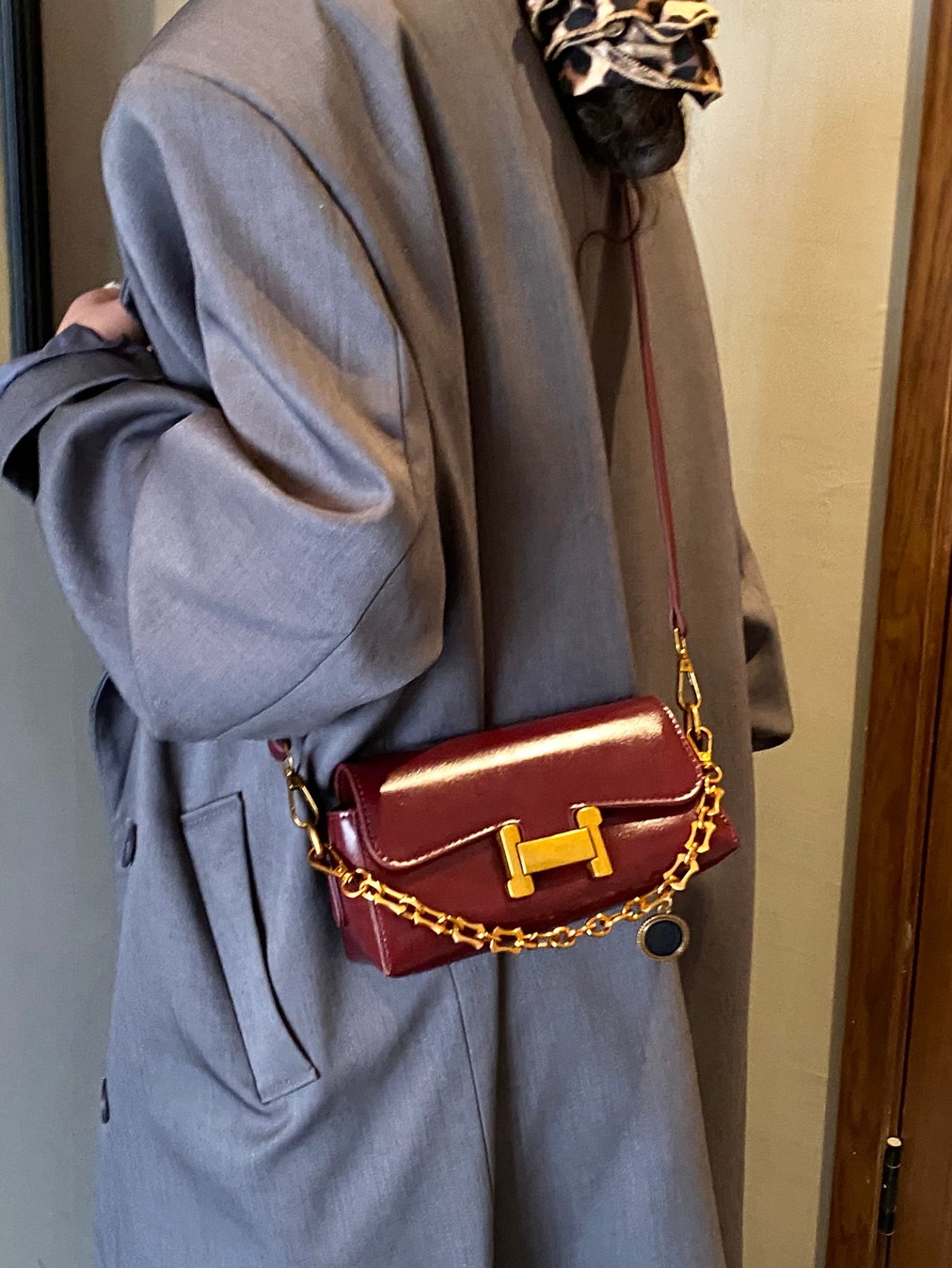 Burgundy Crossbody Bag with Gold Hardware