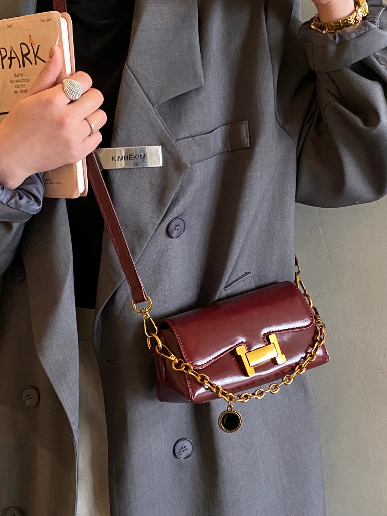 Burgundy Crossbody Bag with Gold Hardware