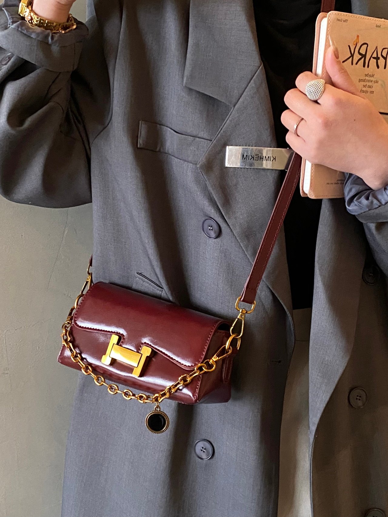 Burgundy Crossbody Bag with Gold Hardware