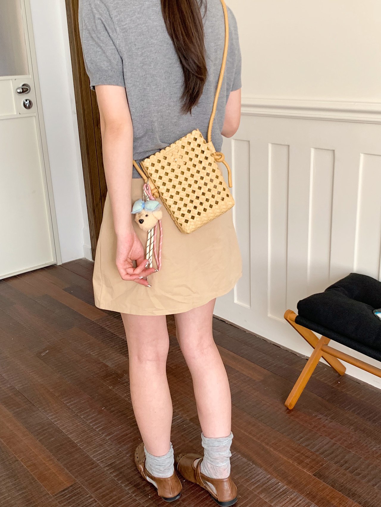 Tan Woven Crossbody Bag with Adjustable Strap