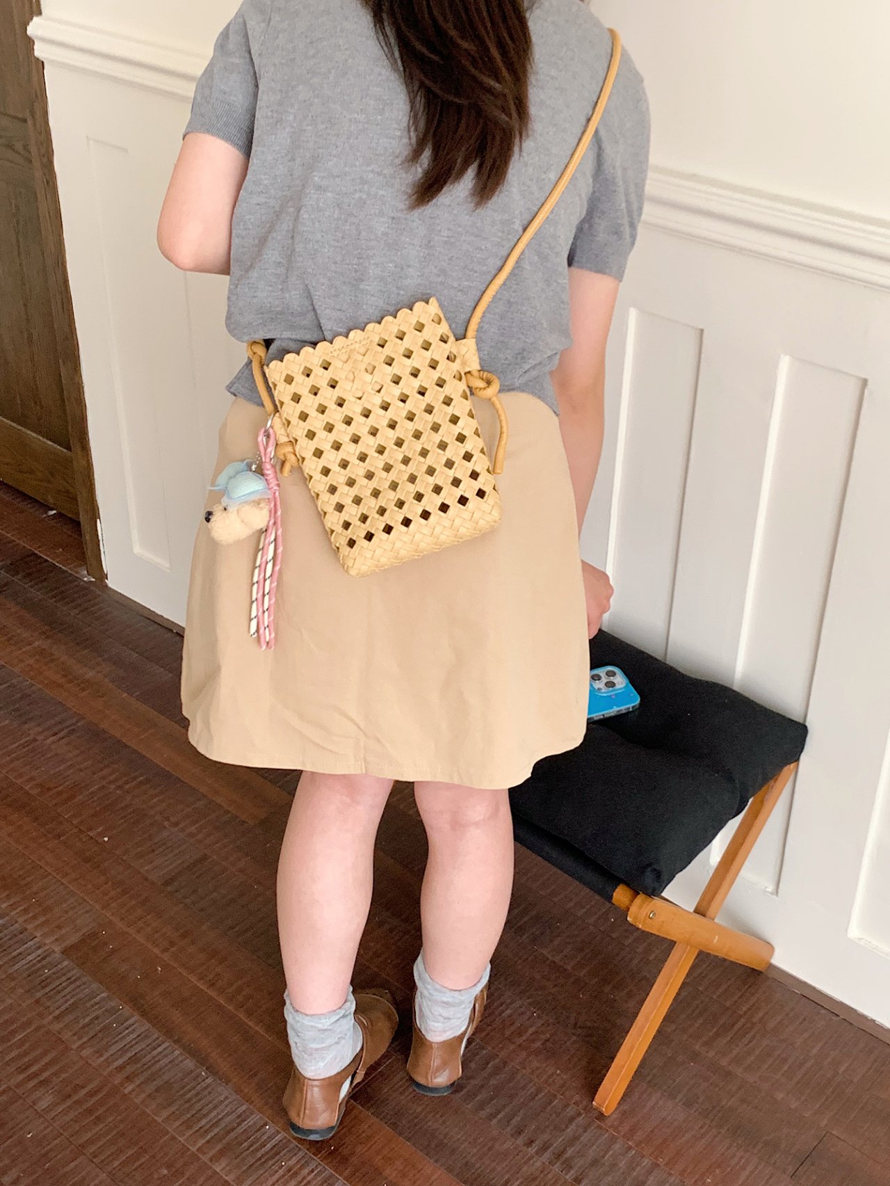 Tan Woven Crossbody Bag with Adjustable Strap