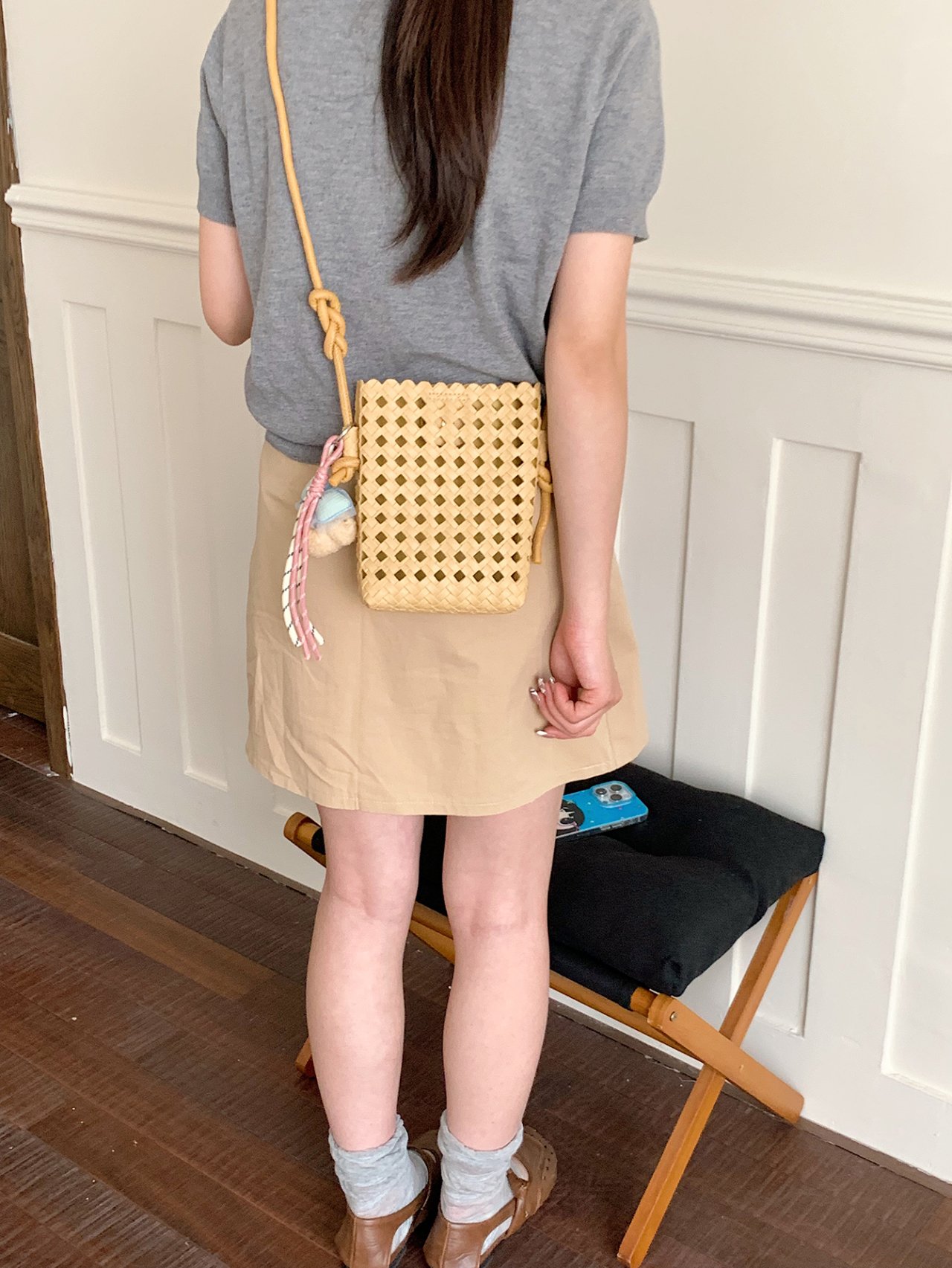 Tan Woven Crossbody Bag with Adjustable Strap