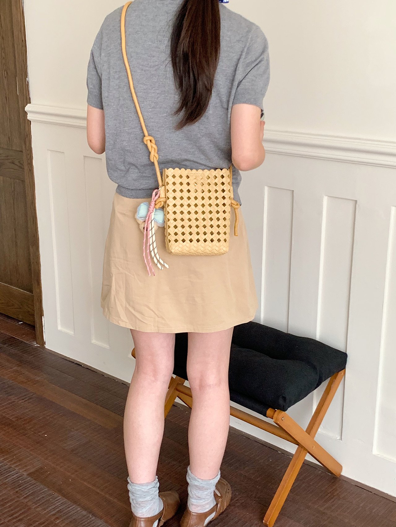 Tan Woven Crossbody Bag with Adjustable Strap
