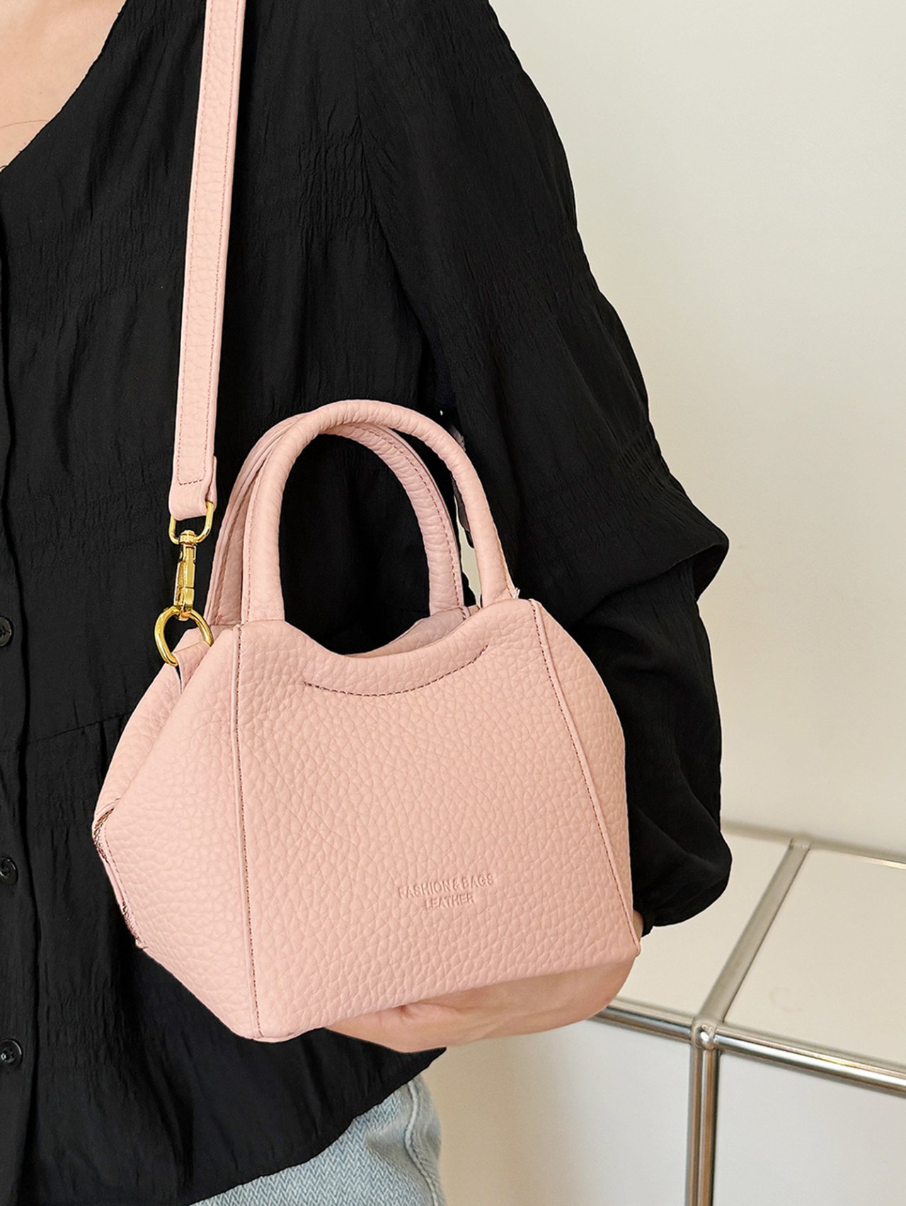 Peach Textured Mini Crossbody Bag