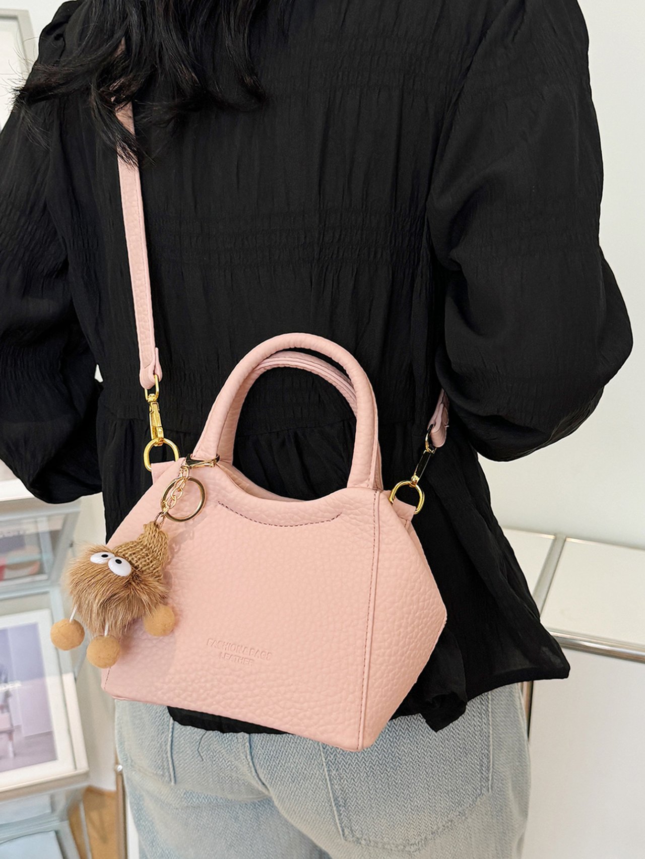 Peach Textured Mini Crossbody Bag