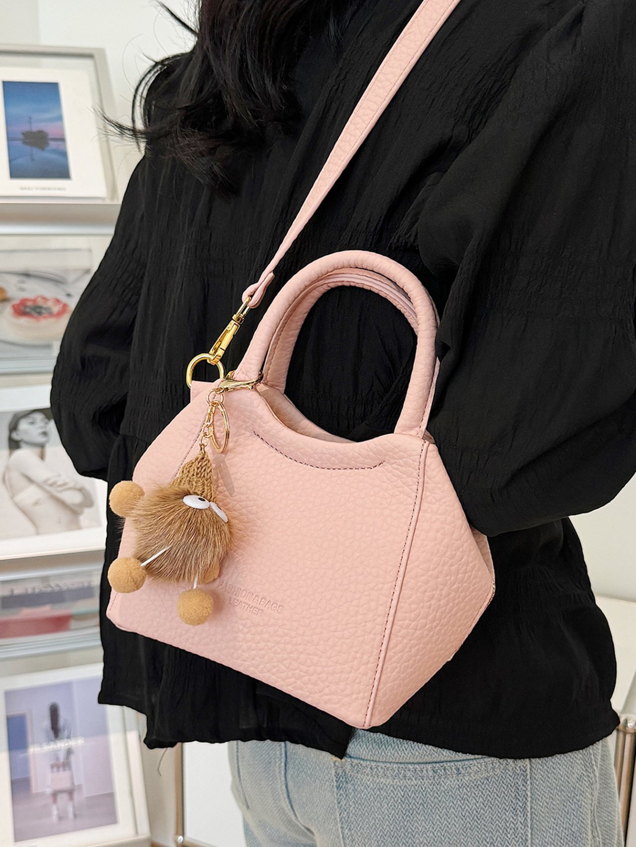 Peach Textured Mini Crossbody Bag