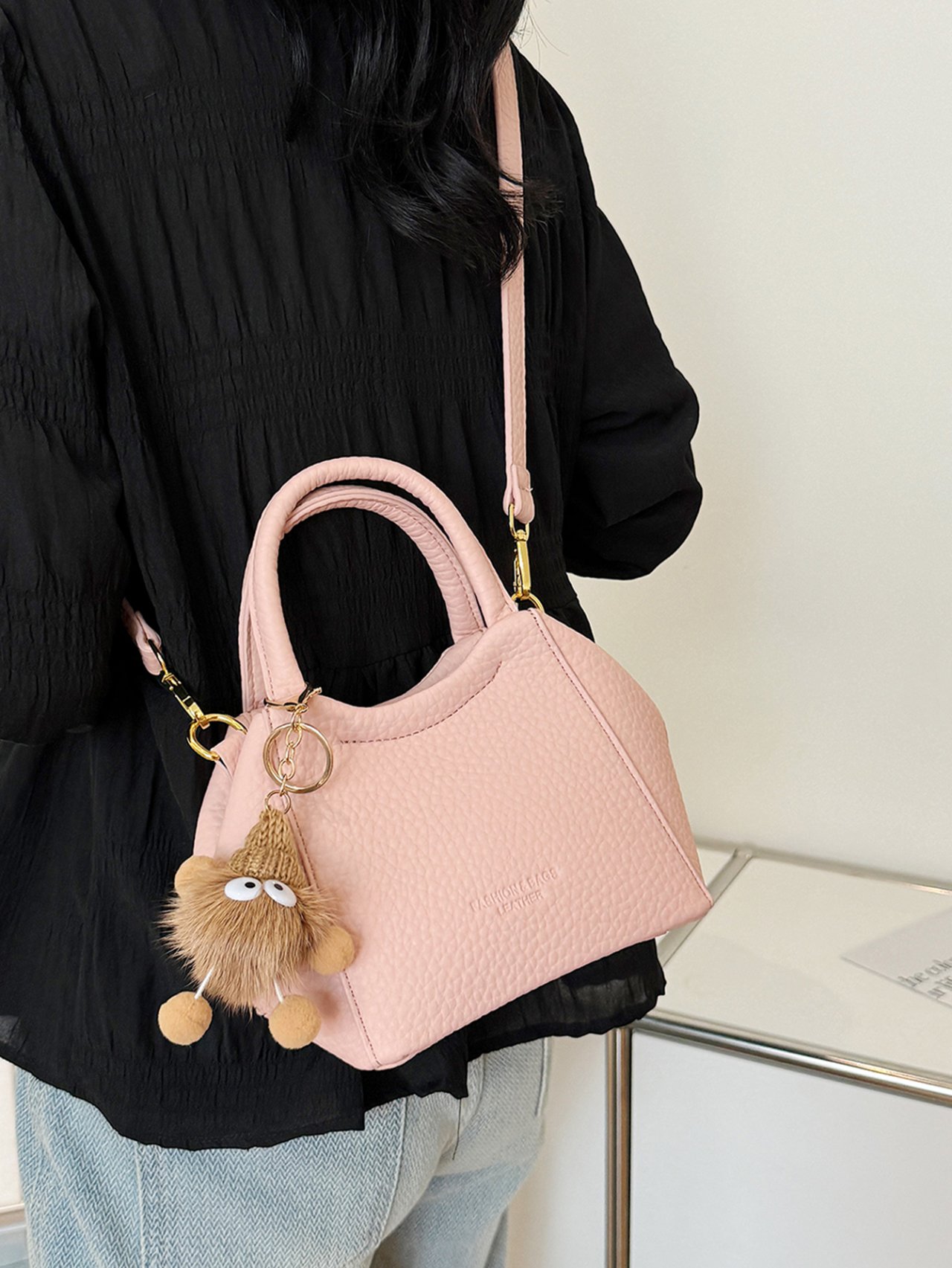 Peach Textured Mini Crossbody Bag