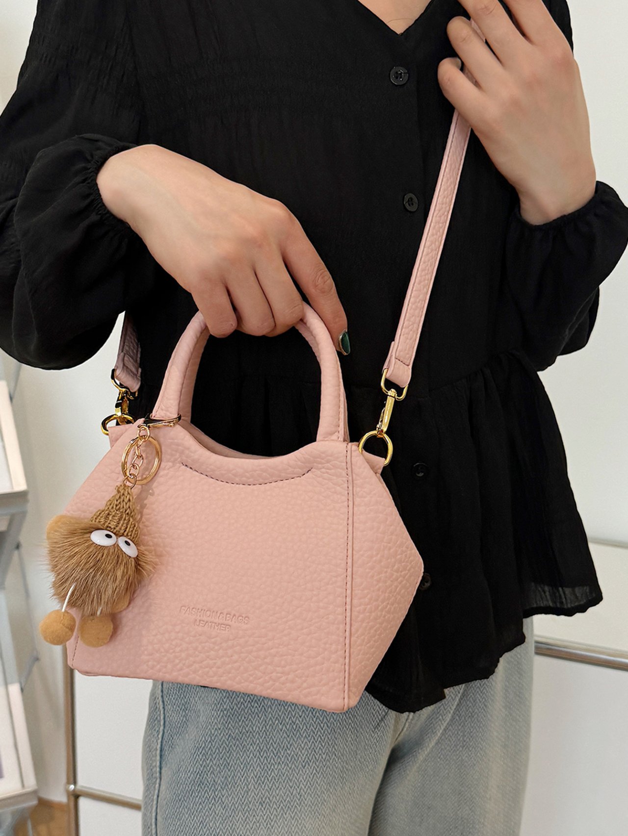 Peach Textured Mini Crossbody Bag