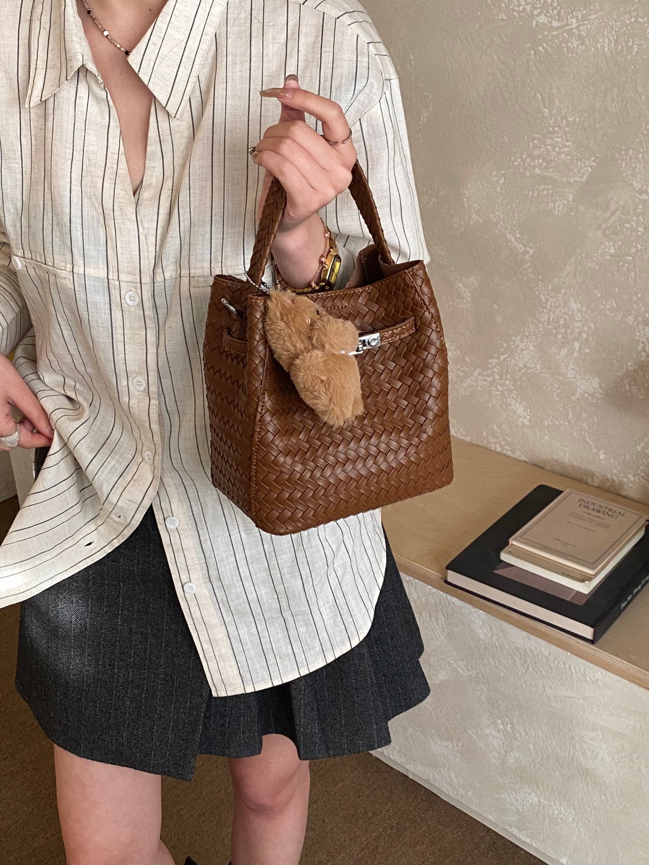 Woven Crossbody Bag with Charm