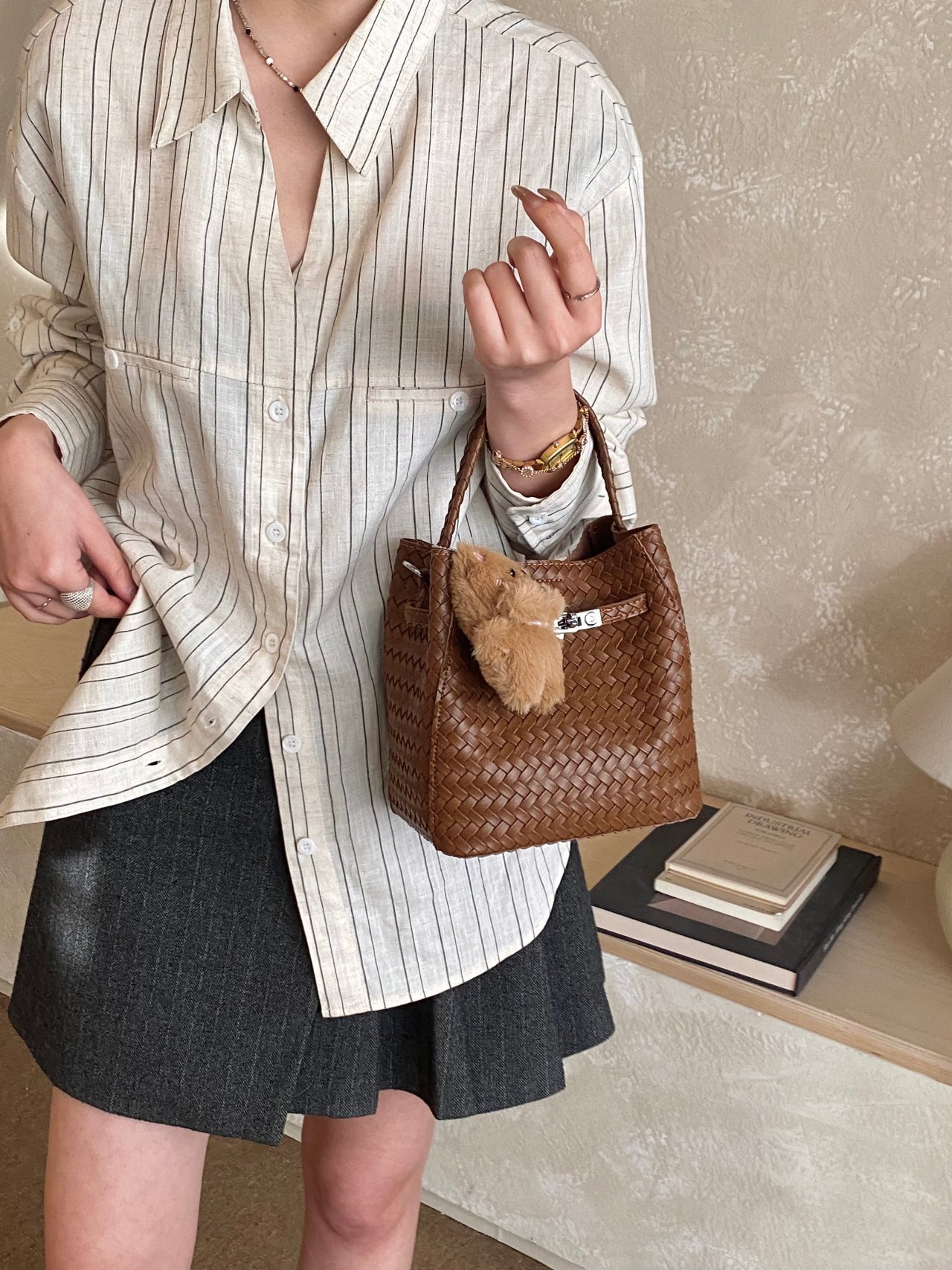 Woven Crossbody Bag with Charm