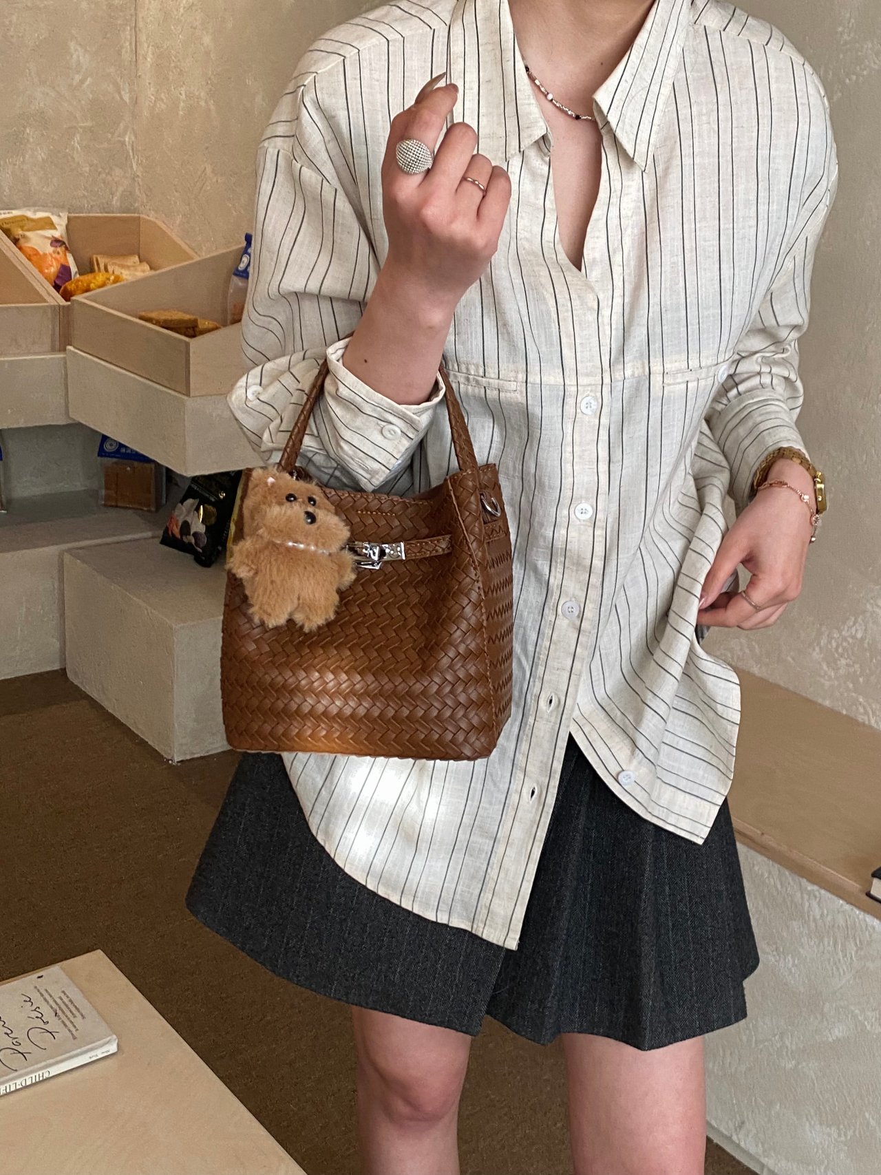 Woven Crossbody Bag with Charm