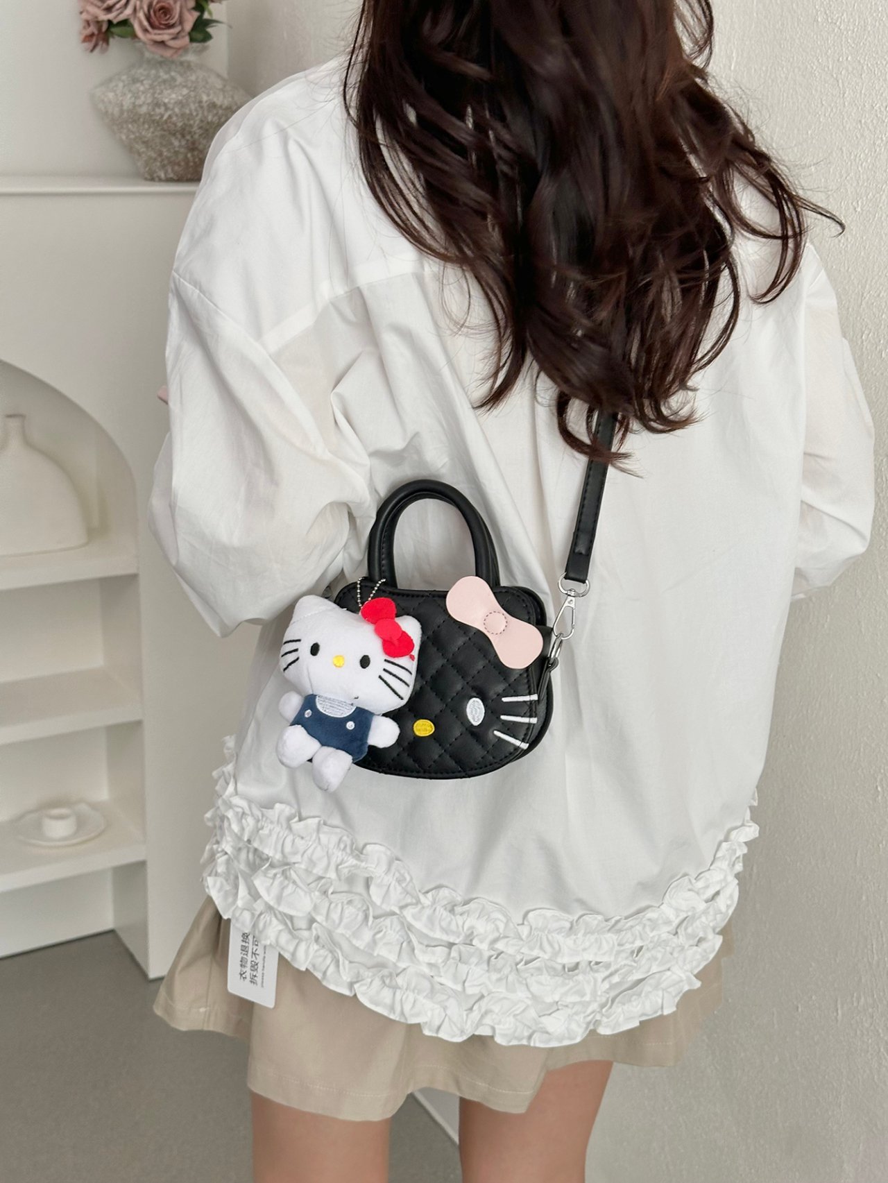 Black Quilted Hello Kitty Crossbody Bag