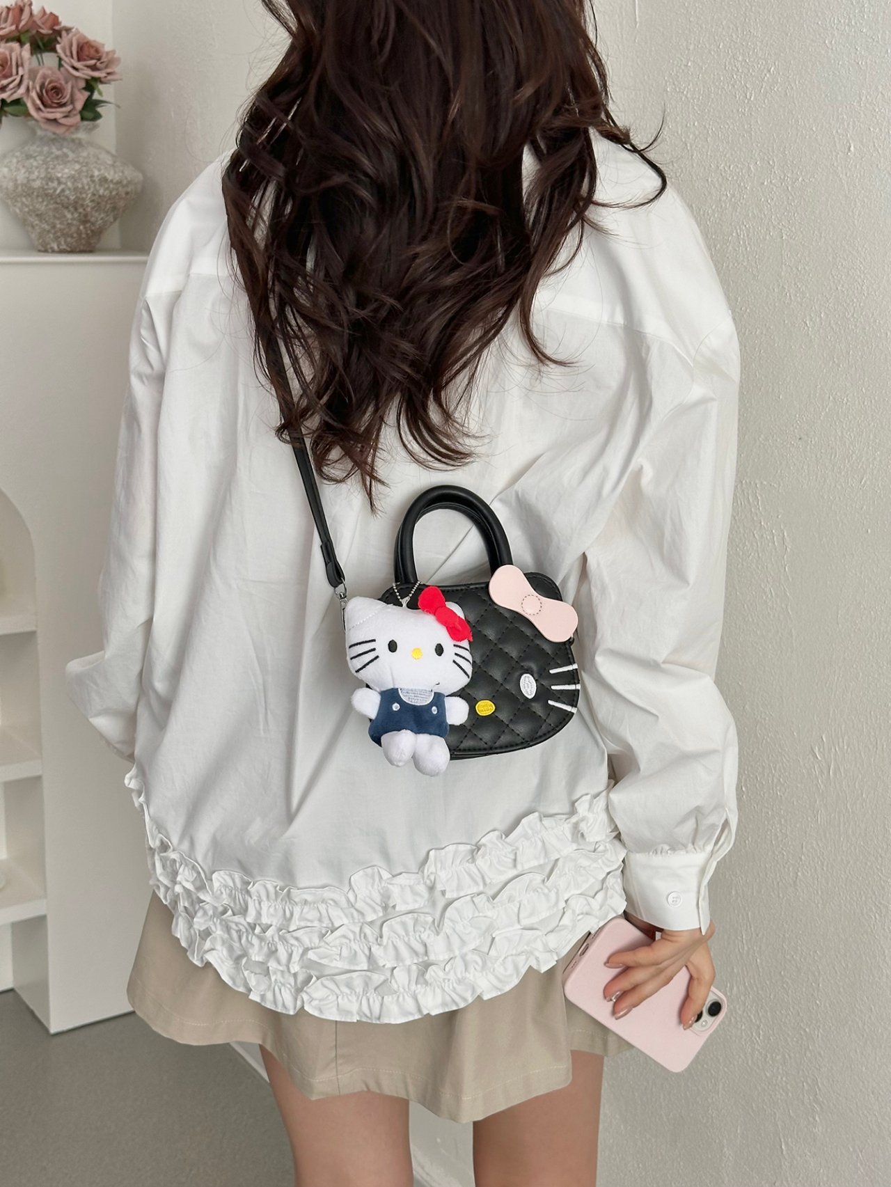 Black Quilted Hello Kitty Crossbody Bag