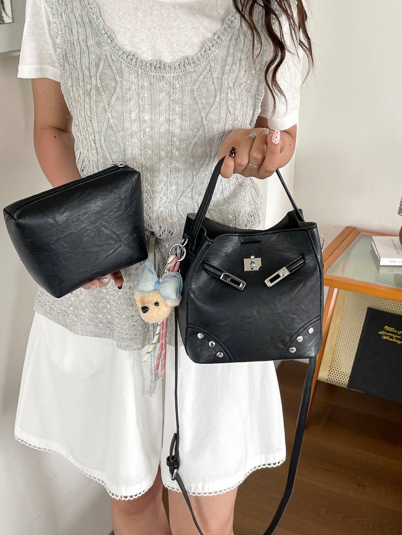 Black Crossbody Bag with Buckle Detail