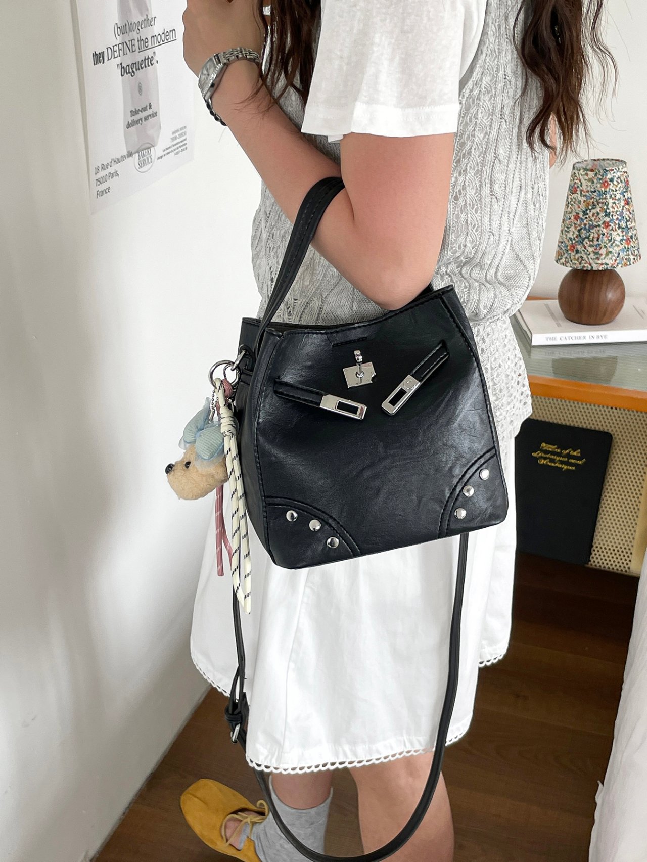 Black Crossbody Bag with Buckle Detail