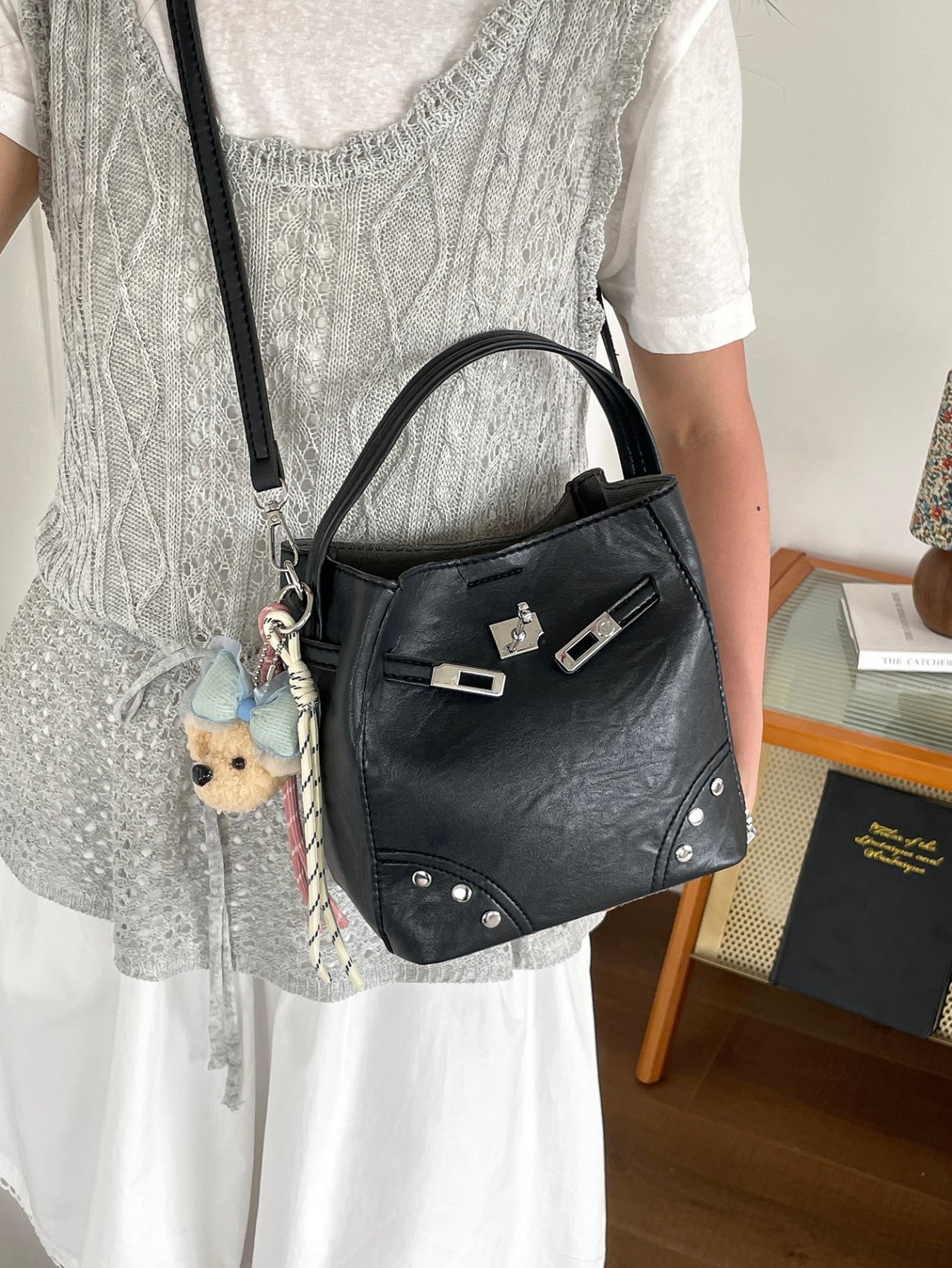 Black Crossbody Bag with Buckle Detail