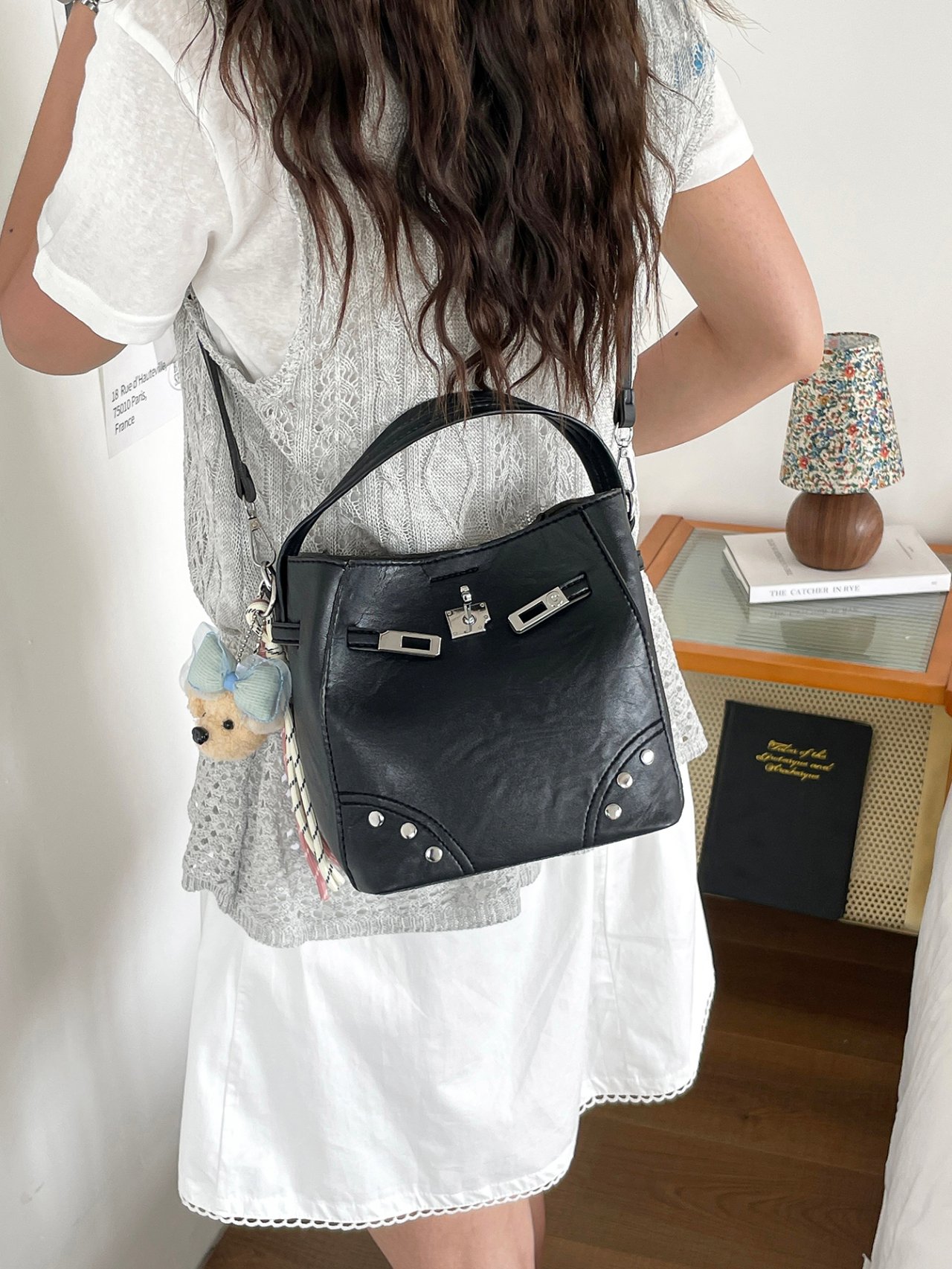 Black Crossbody Bag with Buckle Detail