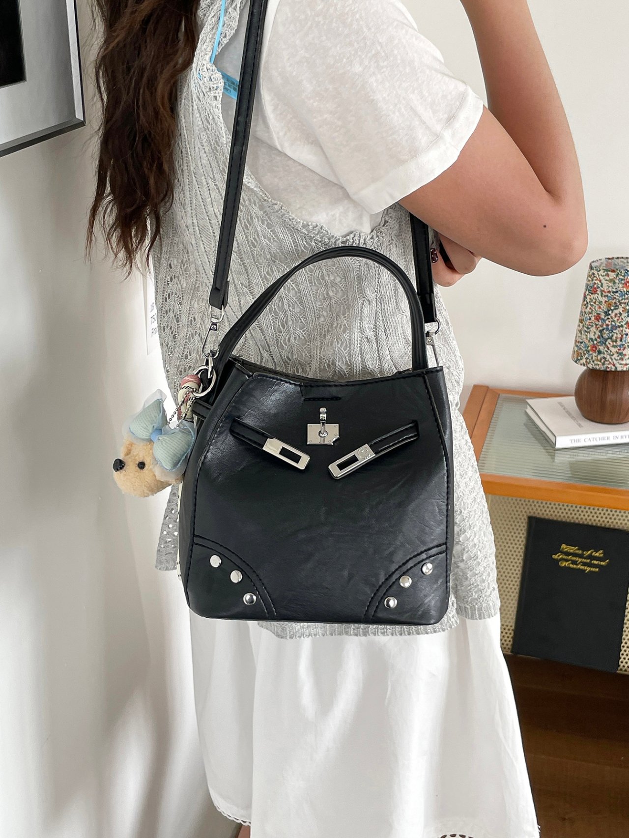 Black Crossbody Bag with Buckle Detail