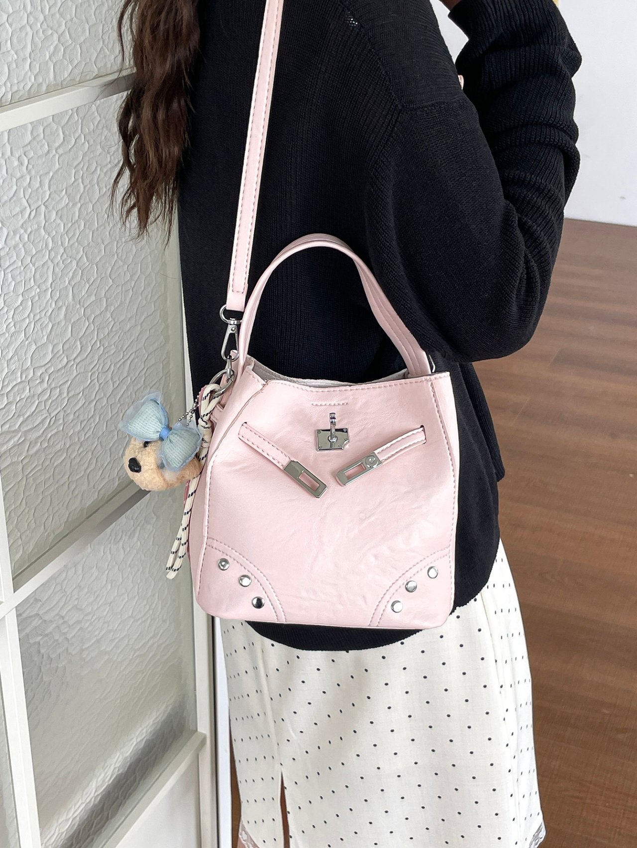 Light Pink Crossbody Bag with Shoulder Strap