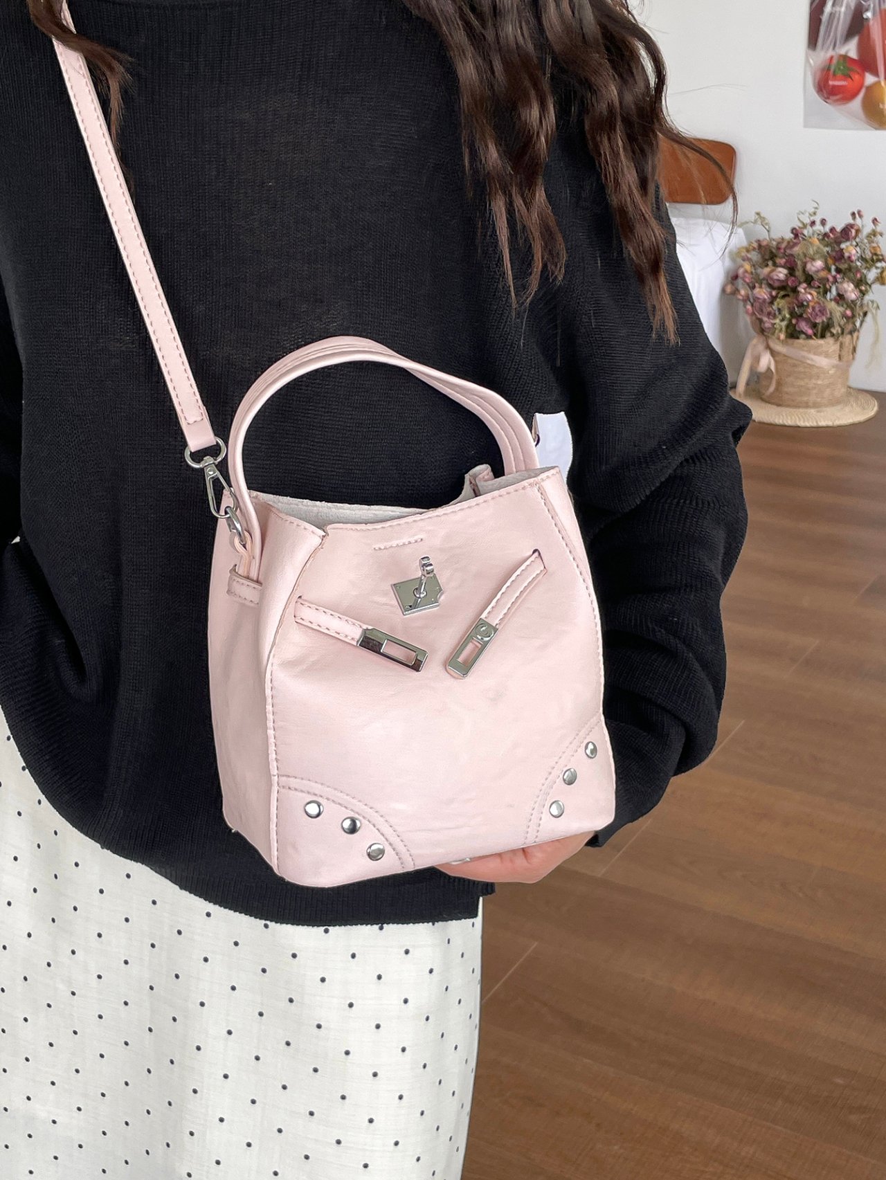 Light Pink Crossbody Bag with Shoulder Strap