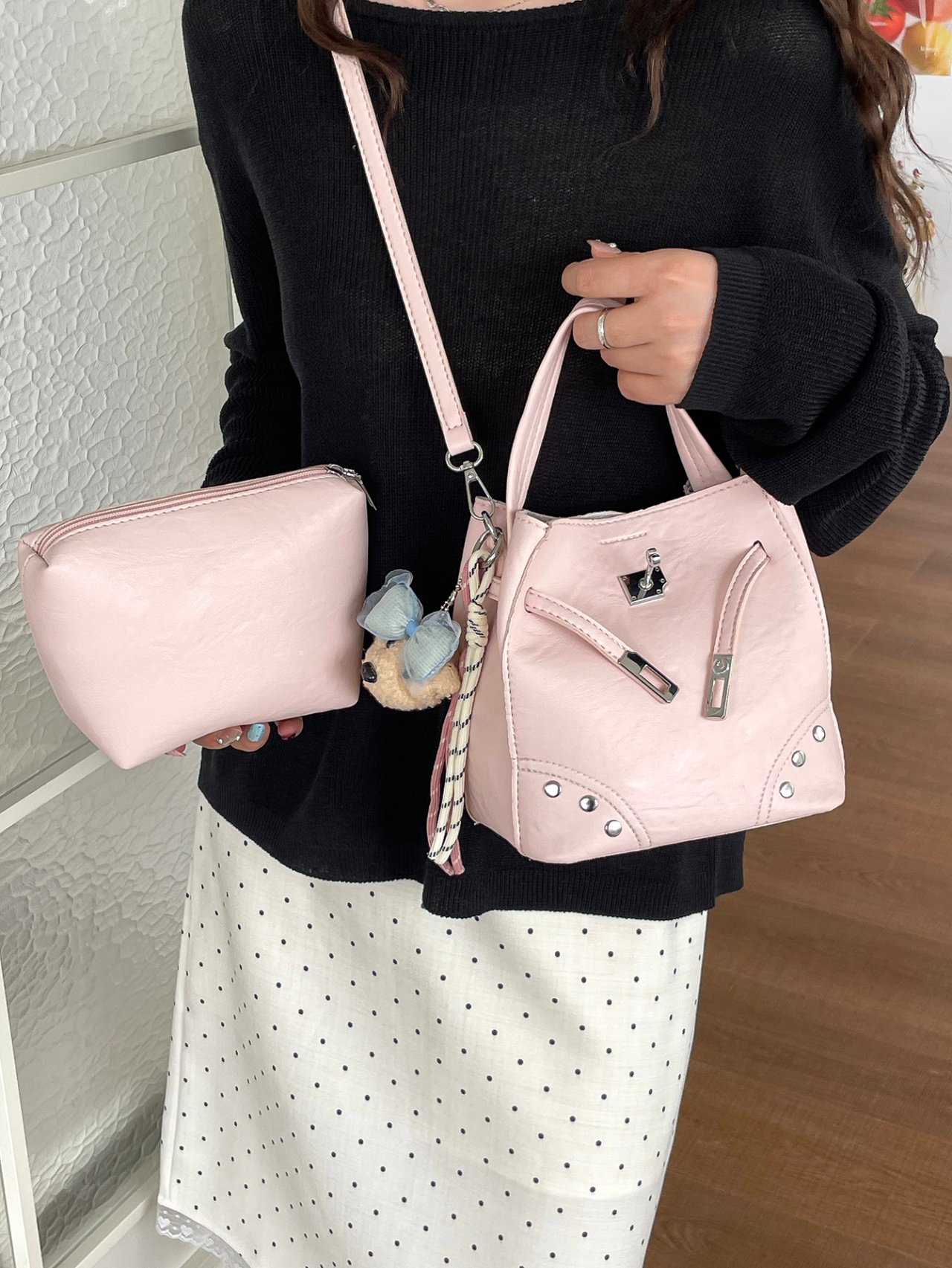 Light Pink Crossbody Bag with Shoulder Strap