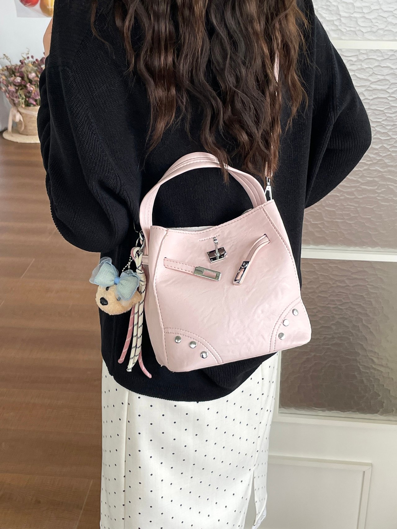 Light Pink Crossbody Bag with Shoulder Strap
