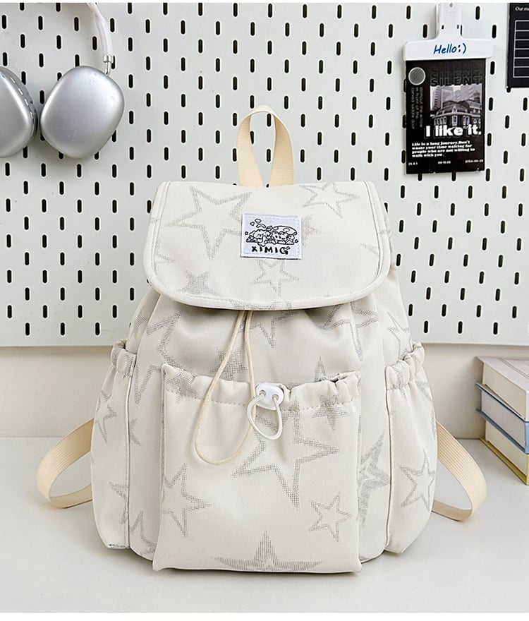 White Star-Pattern Drawstring Backpack
