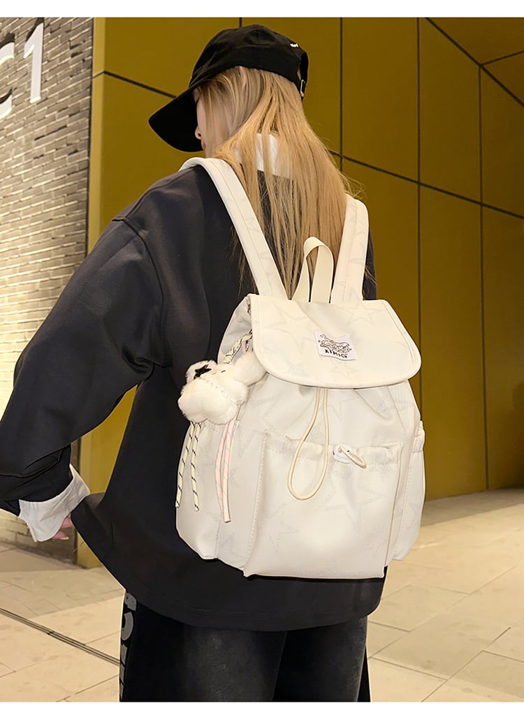 White Star-Pattern Drawstring Backpack