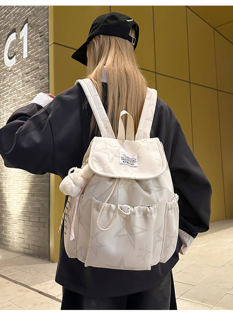 White Star-Pattern Drawstring Backpack