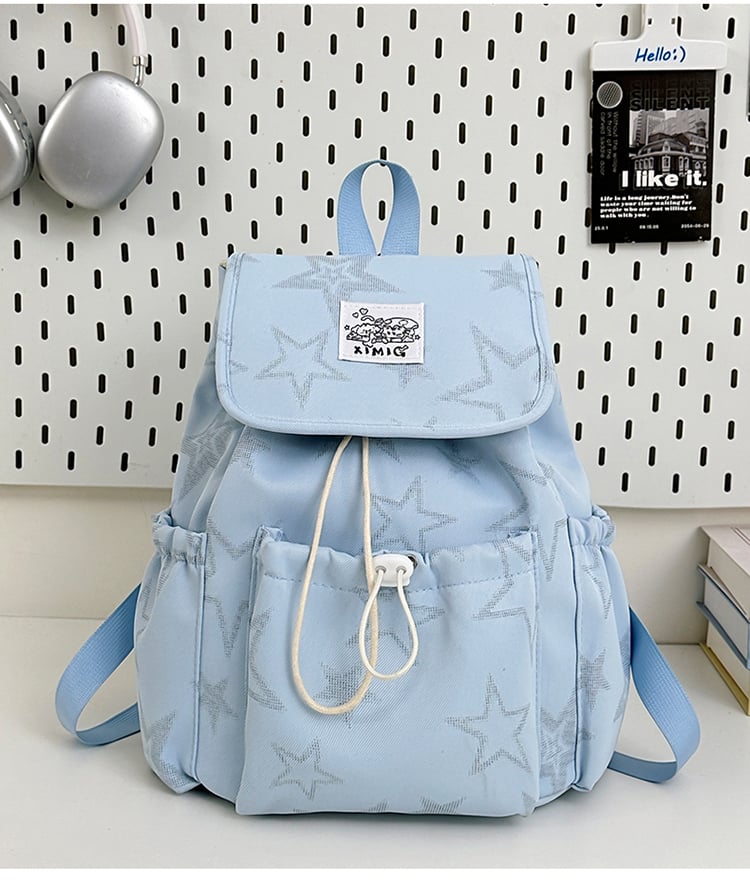 Blue Star Print Drawstring Backpack